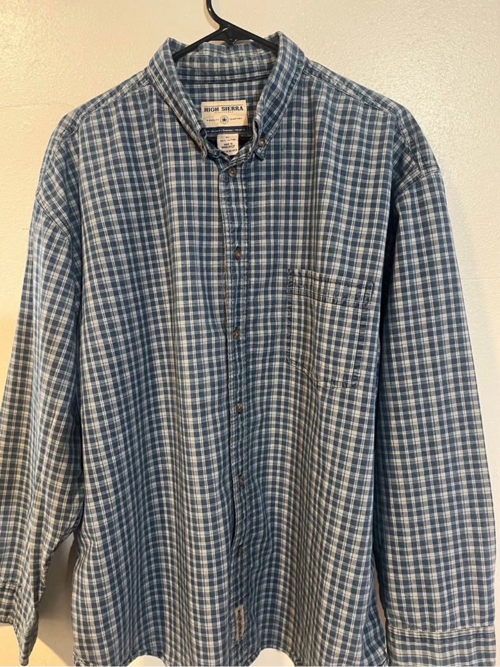 High Sierra Blue and White Plaid Cotton Button-Down Shirt